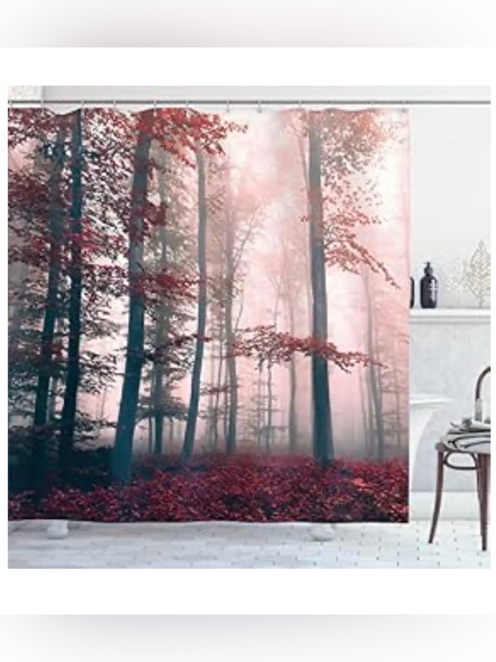 Shower curtain red Mystic forest woods nature polyester NEW NWOT
